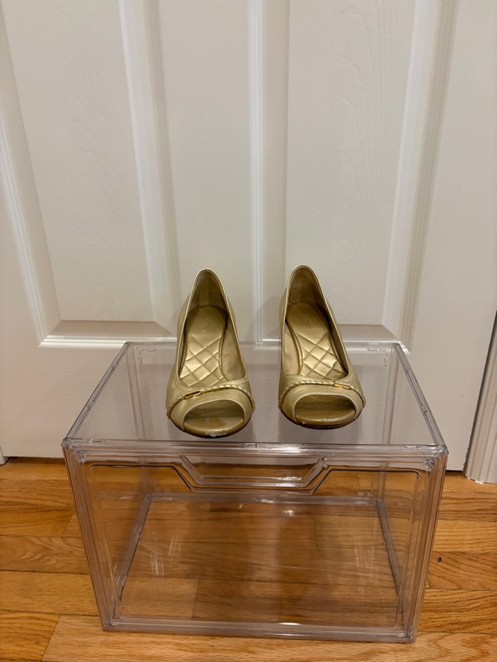Cole Hahn Gold Peep-Toe Women's Wedge
